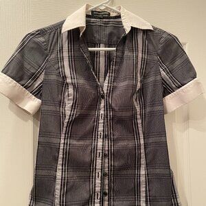 Express Design Studio Women Black White Button Blouse